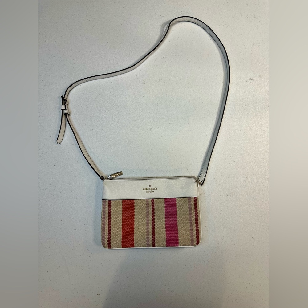 KATE SPADE LEILA STRIPED CANVAS TRIPLE GUSSET CROSSBODY BAG - Picture 2 of 11